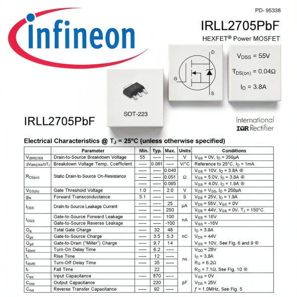 Infineon LL2705 MOSFET 55V 3.8A SOT-223 Pack of 2 for Silverado Repair-1
