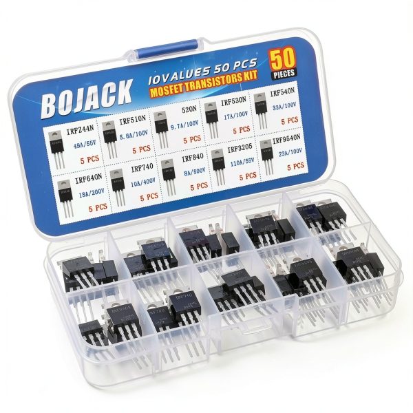 BOJACK 10 Value MOSFET Kit 50 pcs N and P Channel Transistors-1