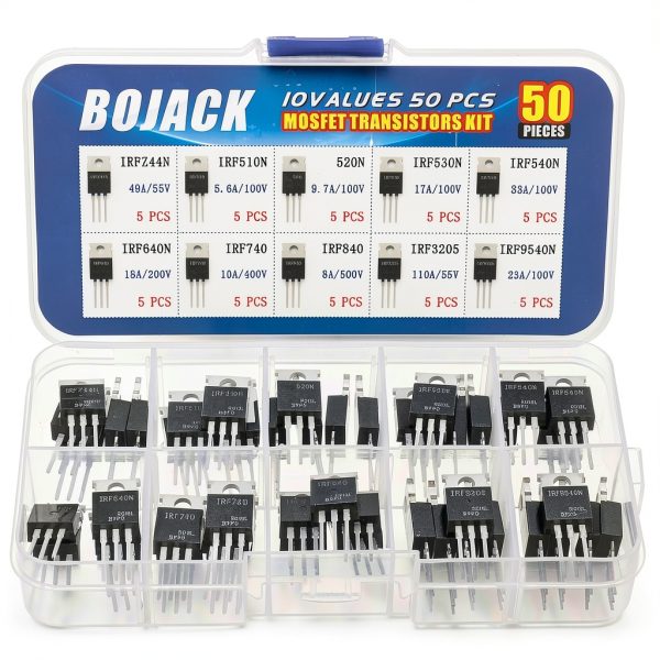 BOJACK 10 Value MOSFET Kit 50 pcs N and P Channel Transistors-0